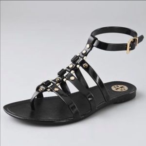 Tory Burch Black Vaughn jelly sandal gold hardware